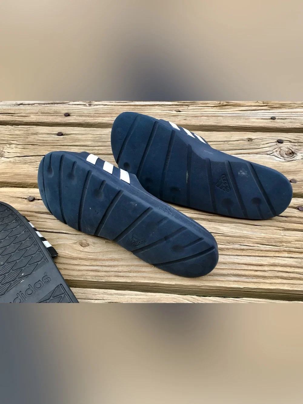 2 Pair Mens 6 7 Womens 8 9 ADIDAS Black Navy Blue Stripe Slide Sandals